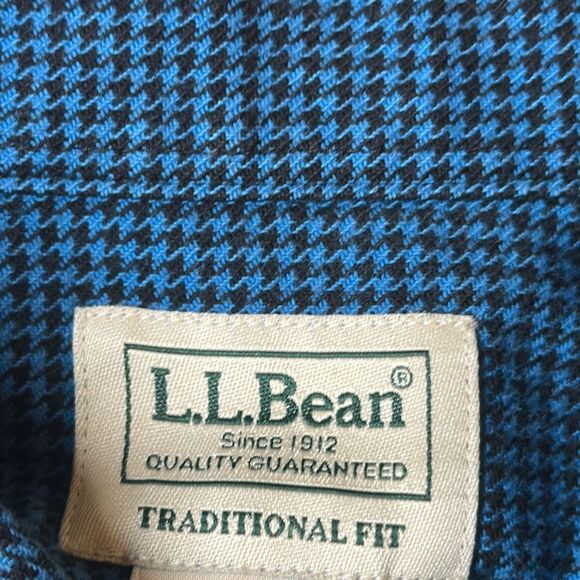 LL Bean Shirt Mens Large Blue Wicked Good Flannel Traditional Fit Houndstooth - Picture 7 of 7